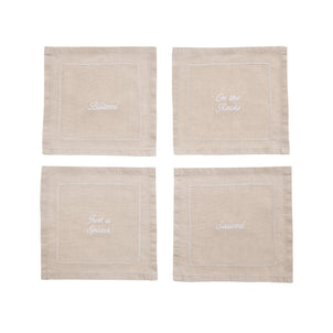 Cheeky Cocktail Napkin Set of 4 Linen/White