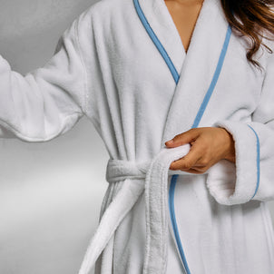 Turkish Cotton Piped Robe Cornflower Blue