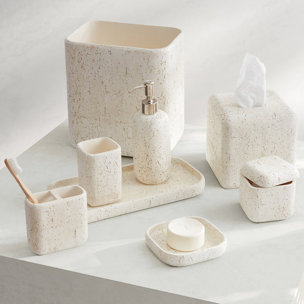 Aman Ivory and Gold Faux Limestone Resin Bath Accessories