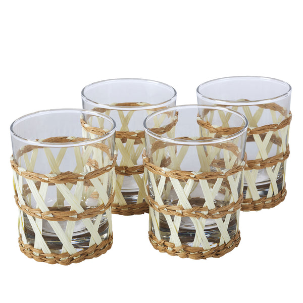 Rattan Wrapped Stemless Wine Glass White, Set of 4 – Amanda Lindroth