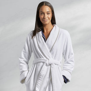 Turkish Cotton Piped Robe Grey