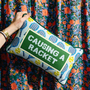 Furbish Causing A Racket Needlepoint Pillow Default