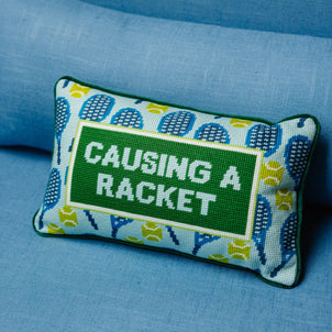 Furbish Causing A Racket Needlepoint Pillow Default