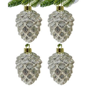 Glass Pinecone Ornaments, Set of 4 Silver
