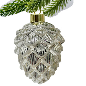 Glass Pinecone Ornaments, Set of 4 Silver