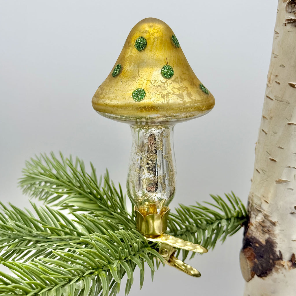 Glass Mushroom Ornament Clips, Set of 3 Gold