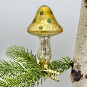 Glass Mushroom Ornament Clips, Set of 3 Gold