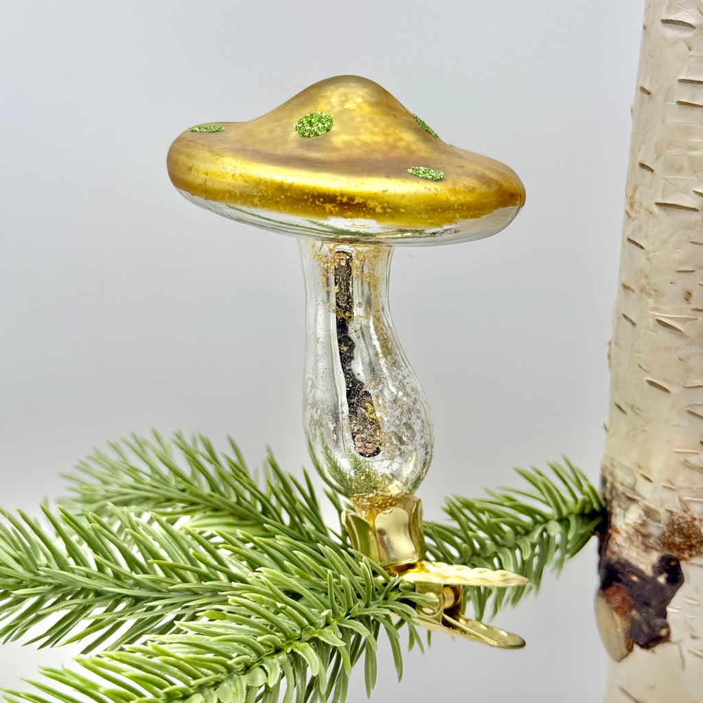 Glass Mushroom Ornament Clips, Set of 3 Gold