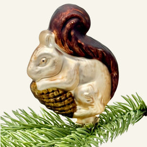 Glass Squirrel Ornament Clip Brown