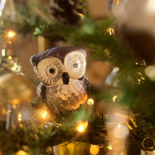 Glass Owl Ornament Clip Brown