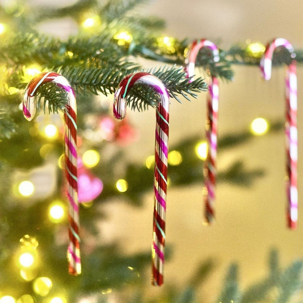 Glass Candy Cane Ornaments, Set of 6 Red/Pink