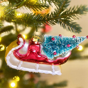 Glass Sleigh Ornament Dark Pink
