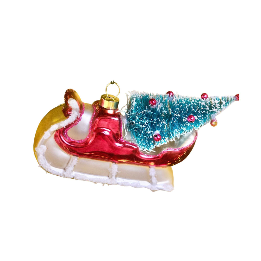 Glass Sleigh Ornament Dark Pink