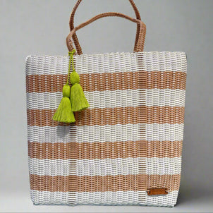 ixoq Cesta Recycled Plastic Stripe Tote Cocoa/White