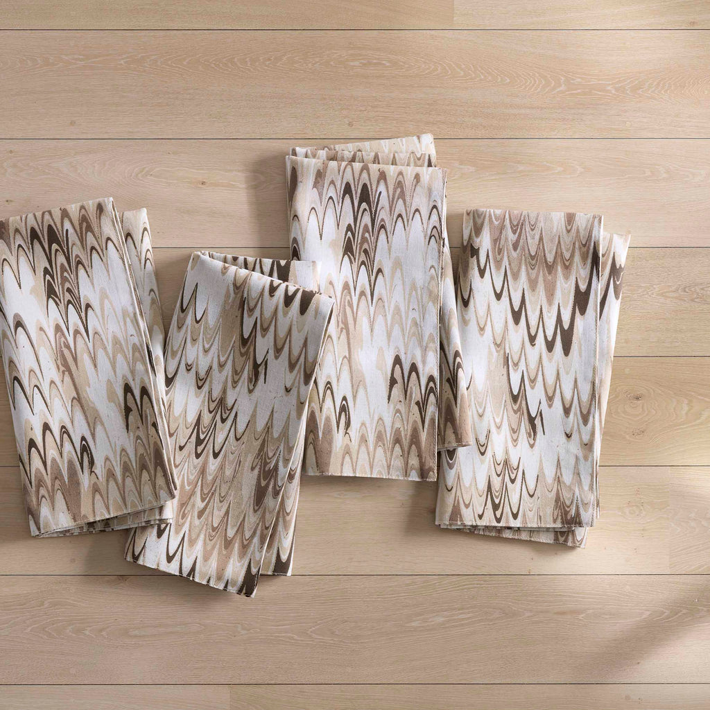 Fluted Marble Printed Napkins, Set of 4 Neutral/Brown