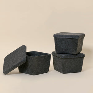 SortJoy The Sculpted Bin - Petite with Lid, Set of 3 Carbon