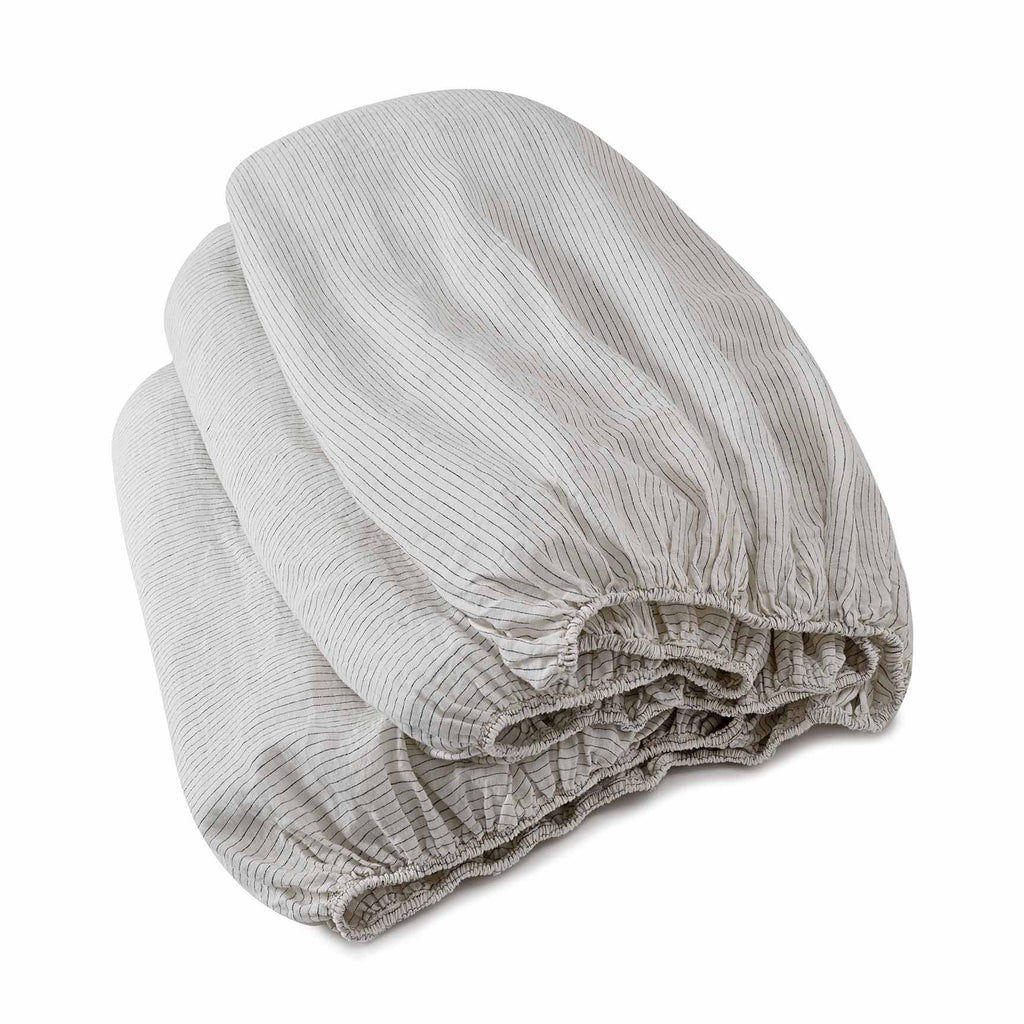 Laguna Stripe Linen Fitted Sheet Ivory/Coal