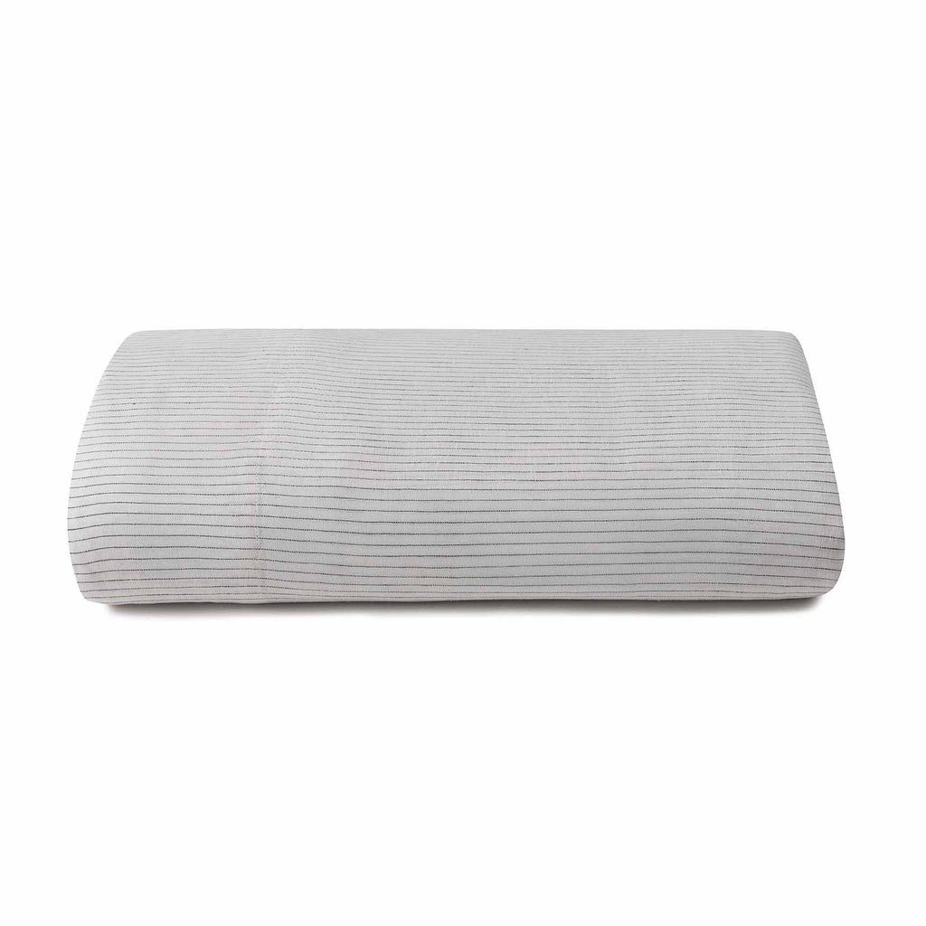 Laguna Stripe Linen Flat Sheet Ivory/Coal