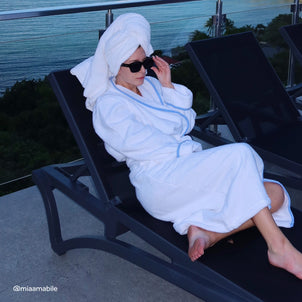 Turkish Cotton Piped Robe Cornflower Blue