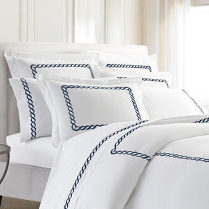 Catena Embroidered Percale Shams Navy (Cable)