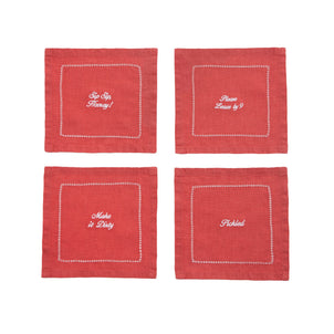 Cheeky Cocktail Napkin Set of 4 Deep Rose/White