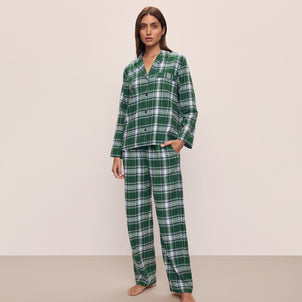 Eberjey Flannel Long PJ Set Forest Green