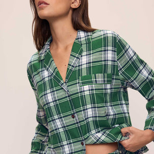 Eberjey Flannel Long PJ Set Forest Green