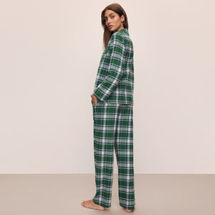 Eberjey Flannel Long PJ Set Forest Green