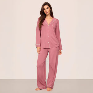 Eberjey Gisele Long PJ Set Berry Blush/Ivory