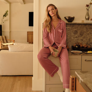 Eberjey Gisele Long PJ Set Berry Blush/Ivory