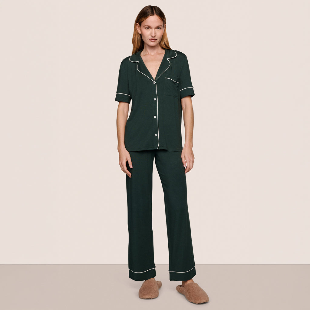 Eberjey Gisele Short Sleeve and Pant PJ Set Pine / Ivory