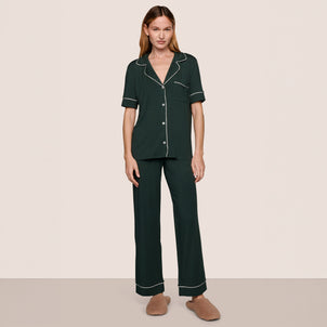 Eberjey Gisele Short Sleeve and Pant PJ Set Pine / Ivory