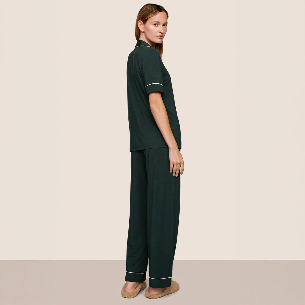 Eberjey Gisele Short Sleeve and Pant PJ Set Pine / Ivory