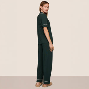 Eberjey Gisele Short Sleeve and Pant PJ Set Pine / Ivory
