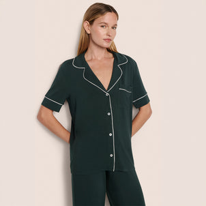 Eberjey Gisele Short Sleeve and Pant PJ Set Pine / Ivory