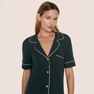Eberjey Gisele Short Sleeve and Pant PJ Set Pine / Ivory