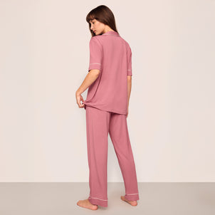 Eberjey Gisele Short Sleeve and Pant PJ Set Berry Blush/Ivory