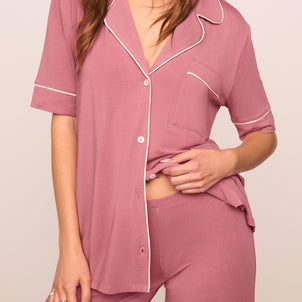 Eberjey Gisele Short Sleeve and Pant PJ Set Berry Blush/Ivory