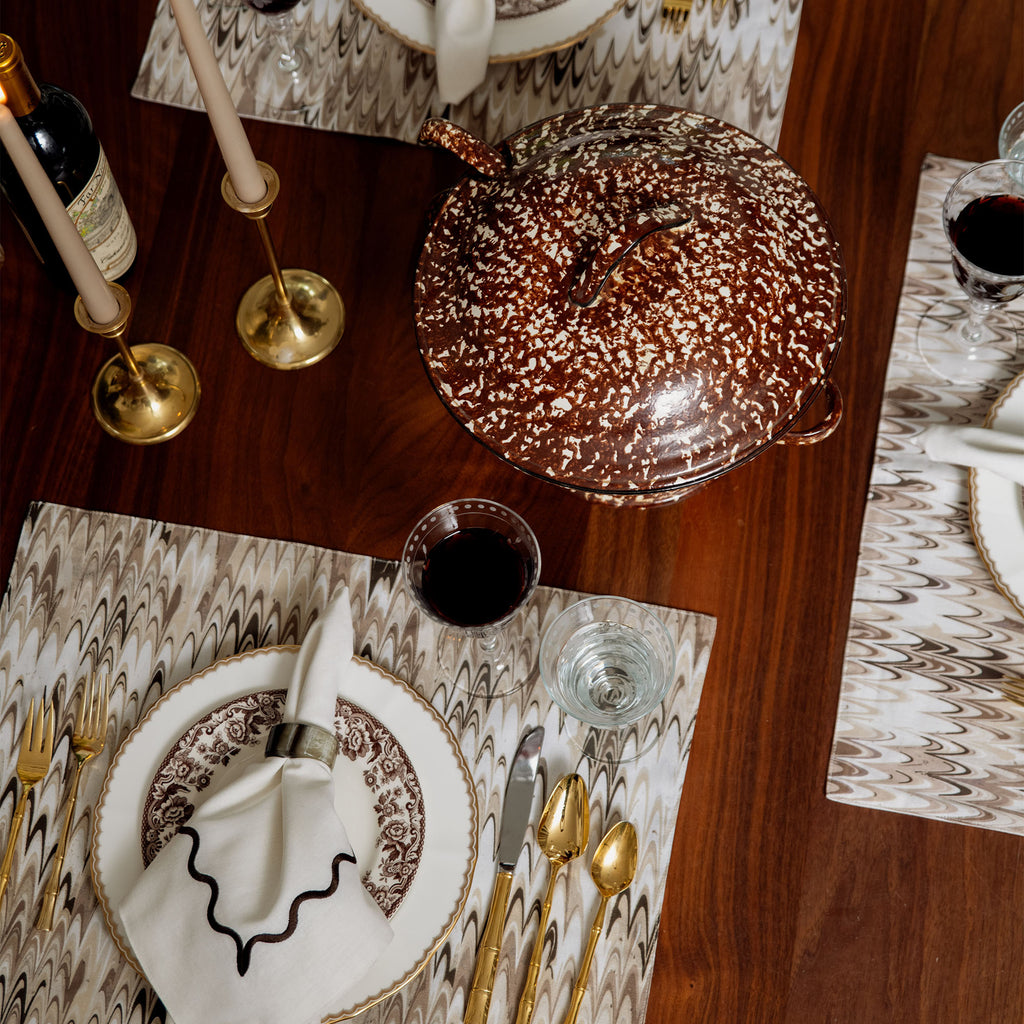 Ripple / Fluted Marble Reversible Placemats, Set of 4 Neutral/Brown