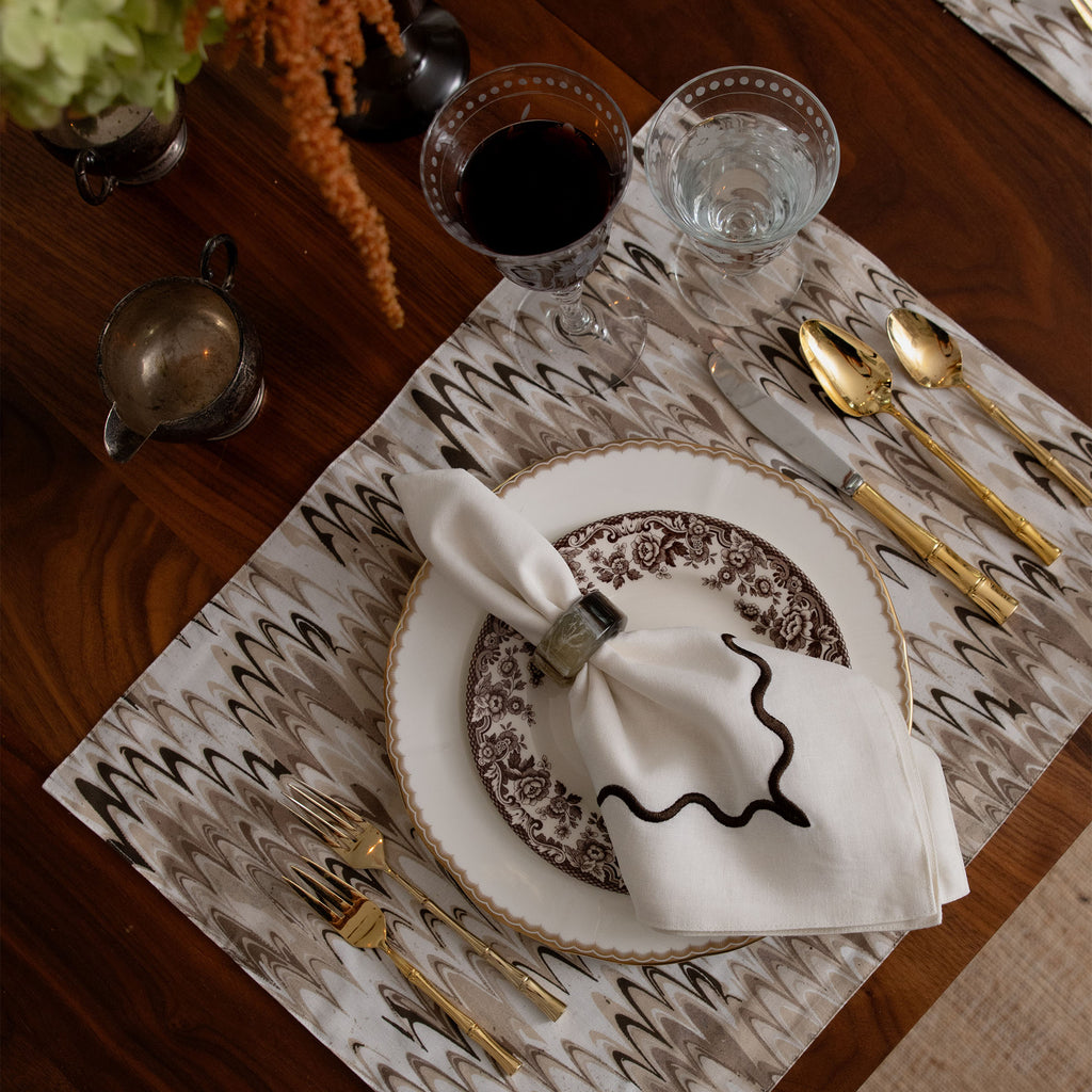 Ripple / Fluted Marble Reversible Placemats, Set of 4 Neutral/Brown