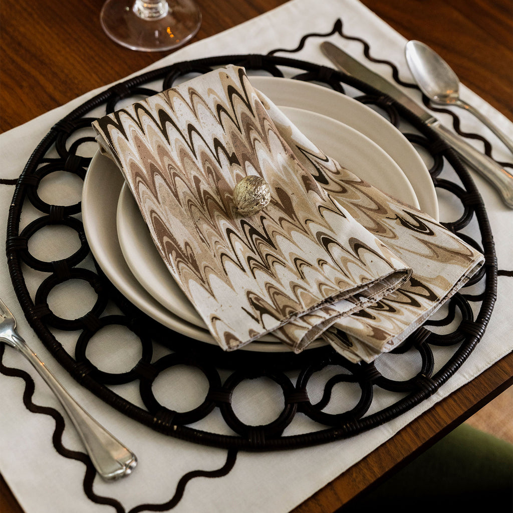 Fluted Marble Printed Napkins, Set of 4 Neutral/Brown