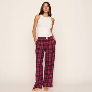 Eberjey Flannel Boxer Pant Oxford Check Holly Red