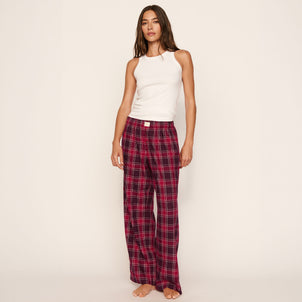 Eberjey Flannel Boxer Pant Oxford Check Holly Red
