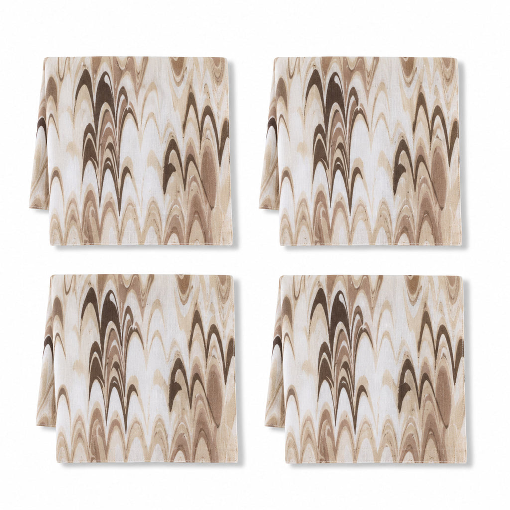 Fluted Marble Printed Napkins, Set of 4 Neutral/Brown