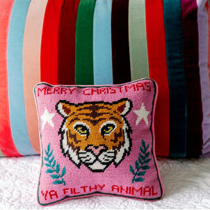 Furbish Studio Filthy Animal Needlepoint Pillow Pink