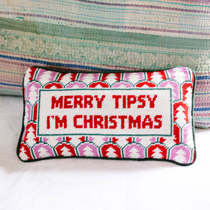 Furbish Studio Merry Tipsy Needlepoint Pillow Multi (Furbish)