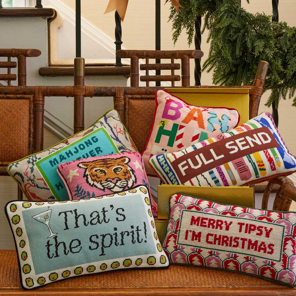 Furbish Studio Filthy Animal Needlepoint Pillow Pink