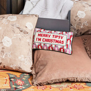 Furbish Studio Merry Tipsy Needlepoint Pillow Multi (Furbish)