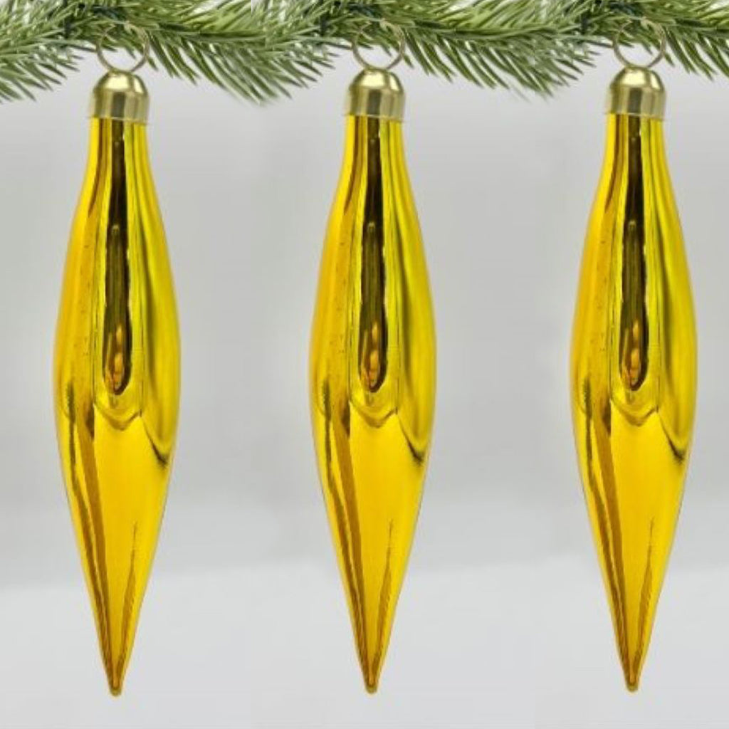 Glass Teardrop Ornaments, Set of 3 Gold