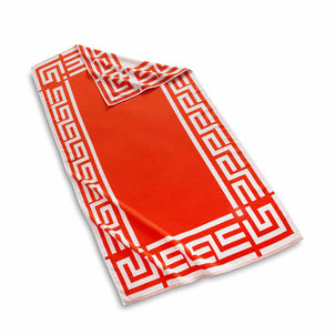 Greek Key Reversible Beach Towels White/Mandarin Red
